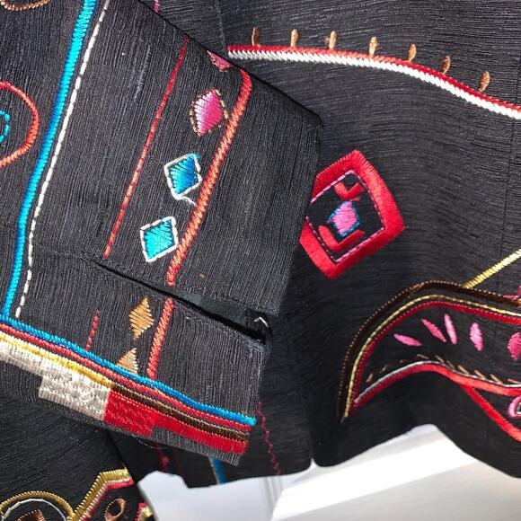 Norm Thompson Women's Embroidered Silk Jacket Sz L Colorful Art to Wear Boho - Picture 4 of 7